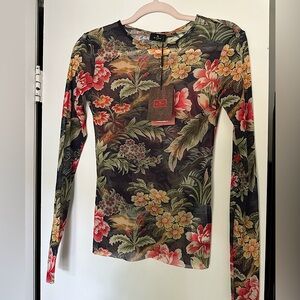 ETRO Semi Sheer Floral Long Sleeve Top. Size: US6; EU42